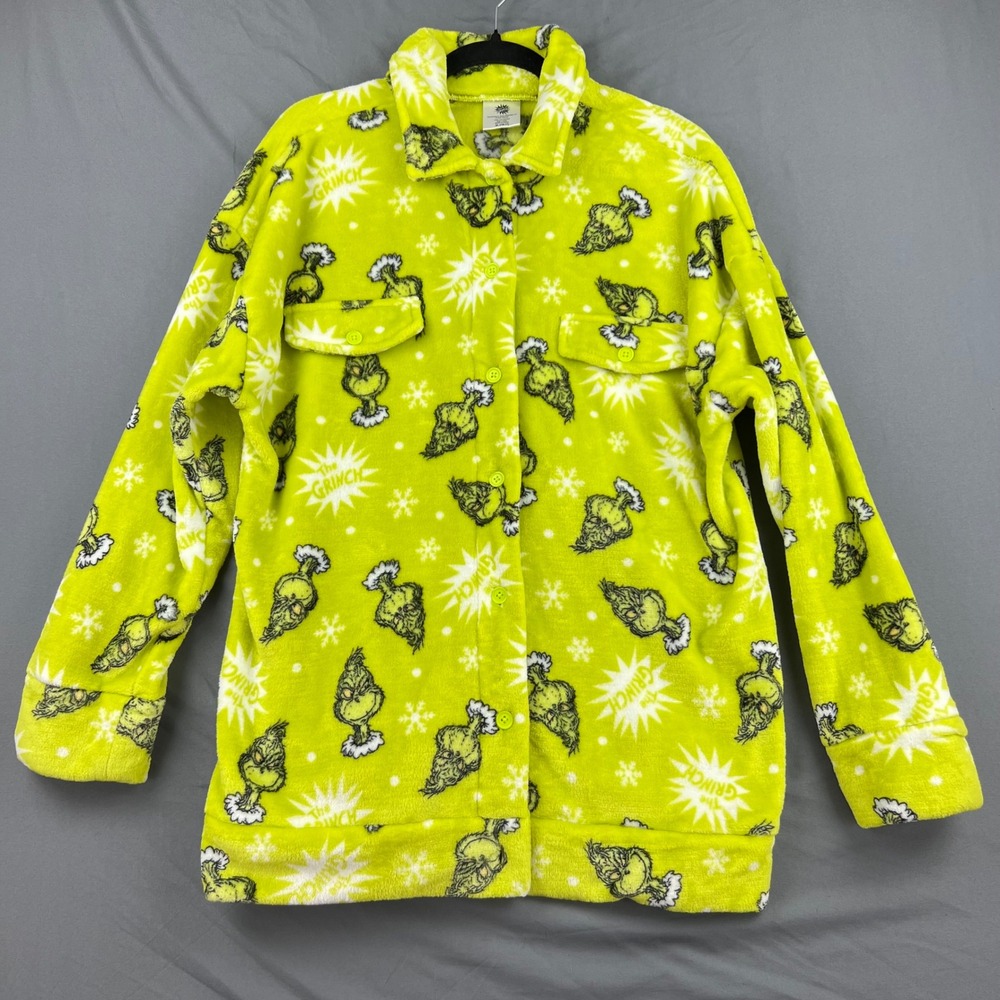 Dr. Seuss The Grinch Shirt Pajama Top Girls XL 15-17 Green Fleece Holiday Good